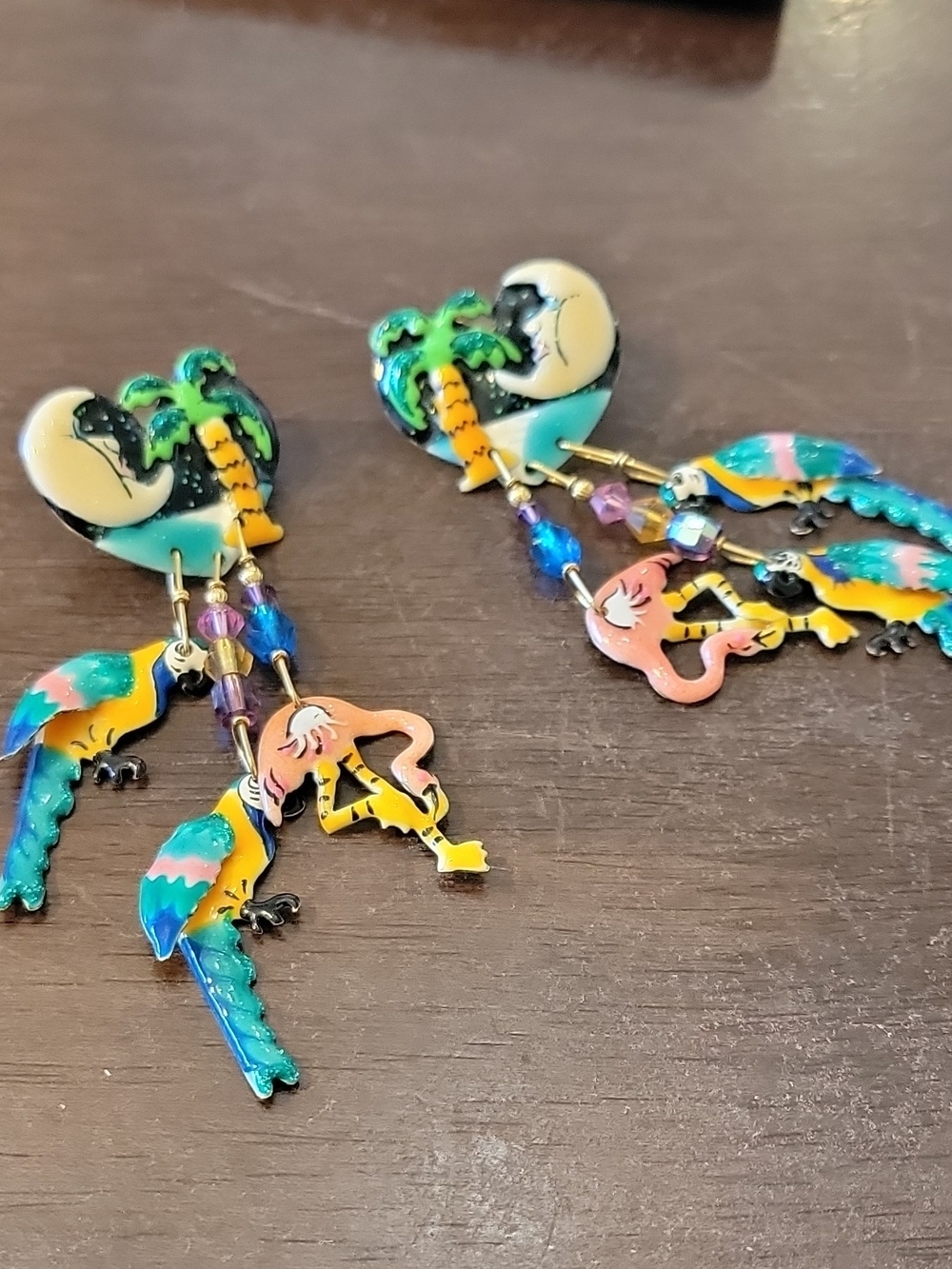 Lunch at The Ritz Signed Multicolor Parrot Crystal Chandelier Post Earrings